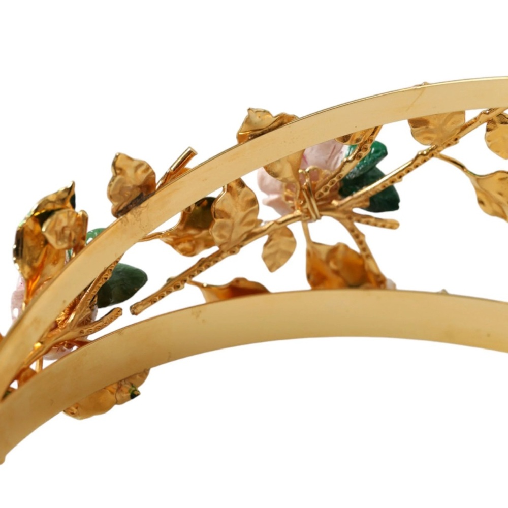 Dolce Gabbana Gold Brass Roses Crystal Embellished Headband Metal Diadem In Box - Picture 5 of 10